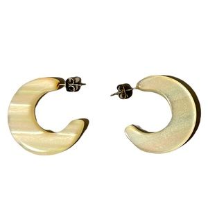 Vintage Half Moon Crescent Mother of Pearl like White Iridescent Earrings Women